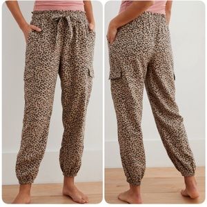 AERIE Leopard Cargo Joggers Linen Blend